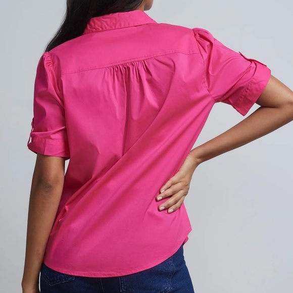 Short-Sleeve Button-Front Secret Snap - NY&C Madison Shirt® LARGE / PINK - NWT - Picture 3 of 3